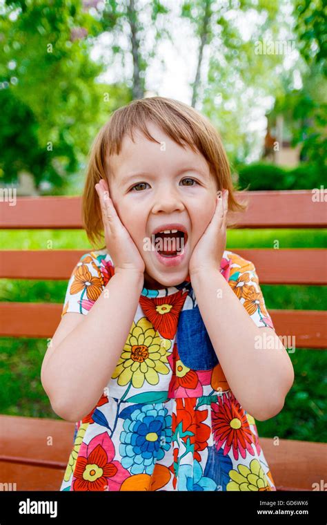 Surprised Baby Girl Outside Happy Little Girl Screaming Stock Photo