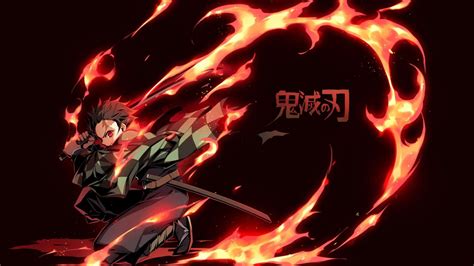Tanjiro Kamado With Sword Fire Background Hd Demon Slayer