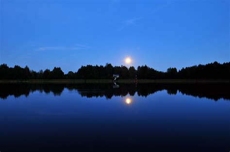Blue Canim Lake Dark Hills Lake Landscape Moon Moon Shine Night