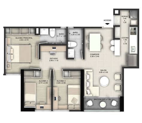 Planta De Apartamento Com 6565m2 Possui Uma Suite Dois Dormitórios