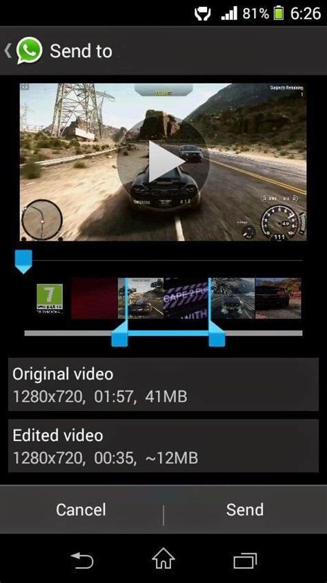 Whatsapp maximum video size is limited in the original version and you can send only short videos for whatsapp. Send Large Size Video on WhatsApp