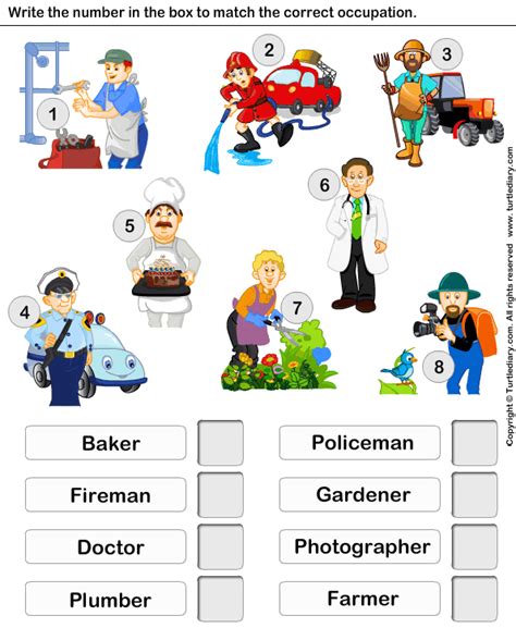 Write The Number In Box To Match Occupation Turtle Diary Worksheet