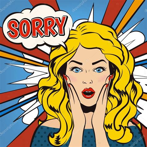Sorry Surprised Woman With Sorry Speech Bubble Cartoon Vector