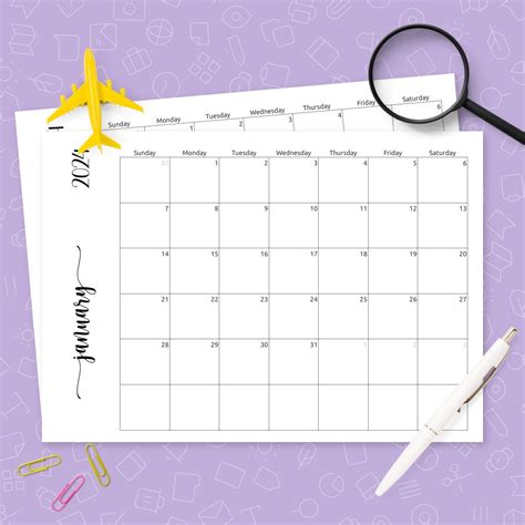 Simple Monthly Calendar Horizontal Template Printable Pdf