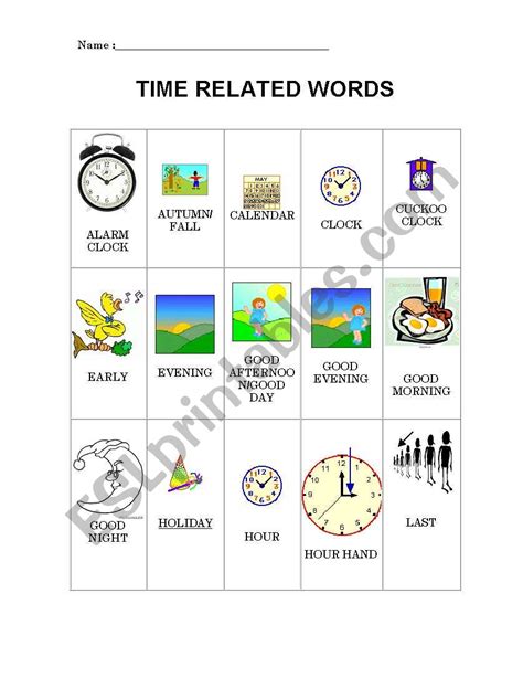 English Worksheets Time Related Words