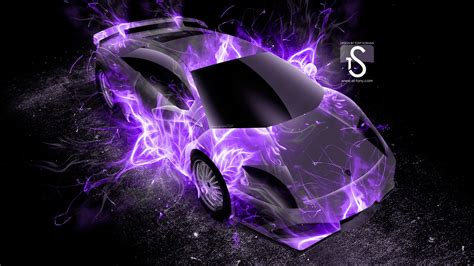Neon Purple Flames Front Fire Abstract Car 2014 Lamborghini