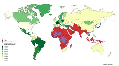 Year In Which Same Sex Sexual Activity Became Legal By Country Mapporn