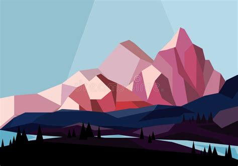 Vector Illustration Of Beautiful Mountains Landscape In Geometric Style