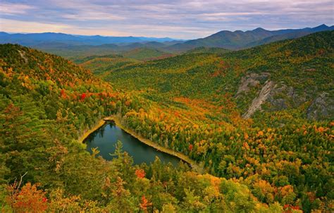 Wallpaper Autumn Forest Mountains Lake Panorama The State Of New