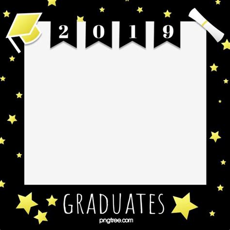 Golden Graduation Photo Border 2019 Graduation Cartoon Style Star