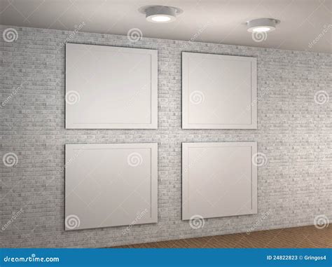Illustration Of A Empty Museum Wall With 4 Frames Stock Photos Image