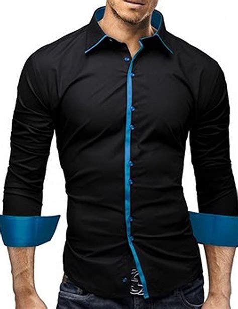 Bestt Mens Slim Fit Contrast Color Cuffs Long Sleeve Shirt Amazon