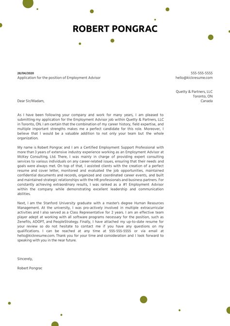 Example of a good cover letter + comments. Employment Advisor Cover Letter Example | Kickresume