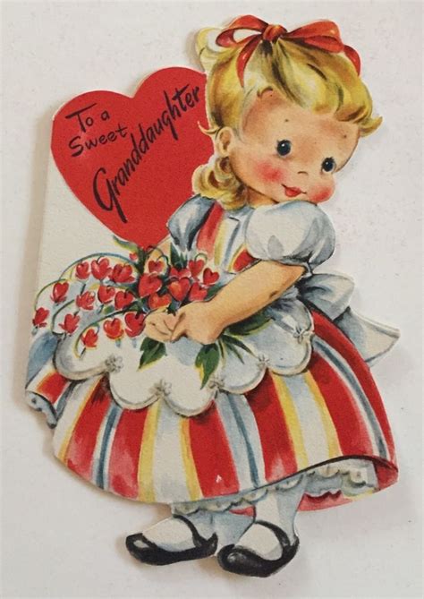 Vintage Valentine Greeting Card Sweet Granddaughter Old Hallmark