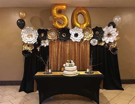 50th Birthday Party Paper Flower Backdrop Gold Birthday Party
