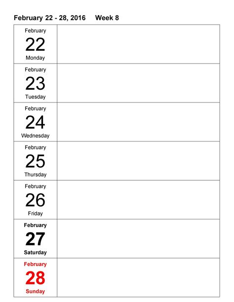Blank Weekly Calendar Templates Pdf Excel Word Templatelab