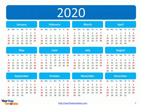 Printable Calendar 2020 Template Free Powerpoint Templates