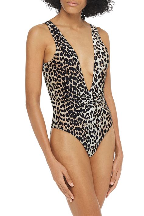 Ganni Embellished Ruched Leopard Print Swimsuit Sale Up To 70 Off The Outnet