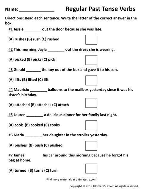 Verbs In Past Tense Worksheet