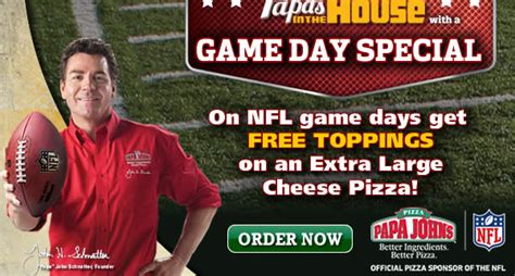 Get Free Toppings At Papa Johns Pizza On Nfl Game Days