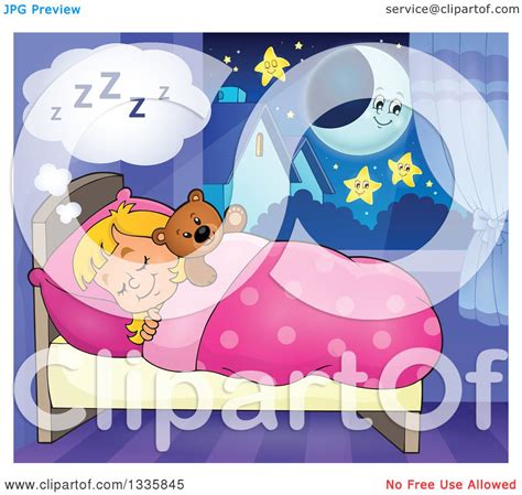 Clipart Of A Cartoon Happy Blond Caucasian Girl Sleeping And Dreaming
