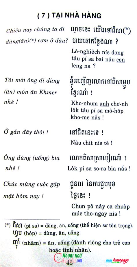 Tiếng Khmer Cấp Tốc Bài 7 Tại Nhà Hàng