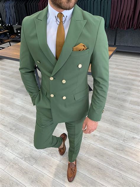 buy green slim fit double breasted suit by gentwith free shipping