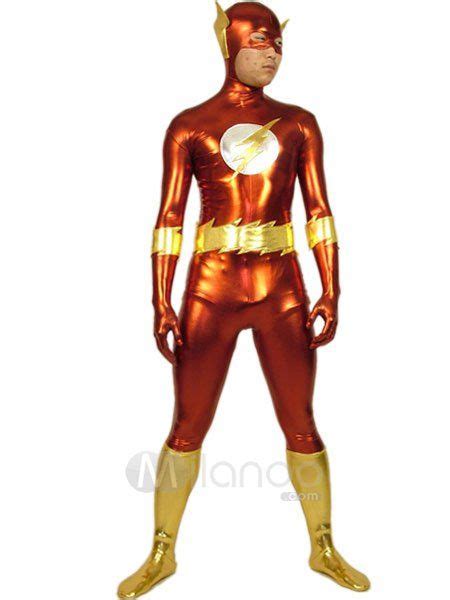halloween flash man zentai suit red and gold shiny metallic full bodysuit halloween superhero