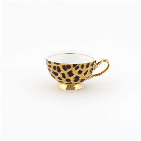 Lyndalt Leopard Print Tea Cup And Saucer With Gold Trim Brookfield House