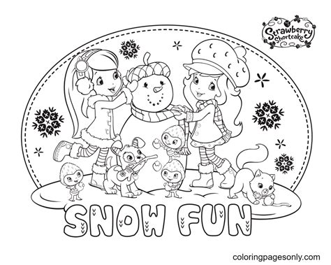 strawberry shortcake and blueberry muffin with snowman coloring page free printable coloring pages