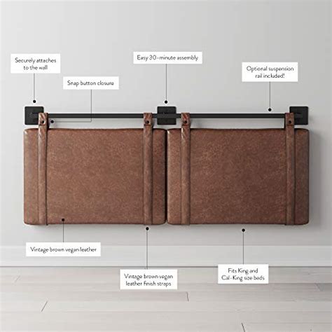 Nathan james harlow 72 in king wall mount gray upholstered headboard adjustable brown leather straps and black metal rail 94202 the home depot. Nathan James Harlow Wall Mount Faux Leather or Fabric ...