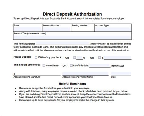 Sample Direct Deposit Authorization Form Download Free Documents