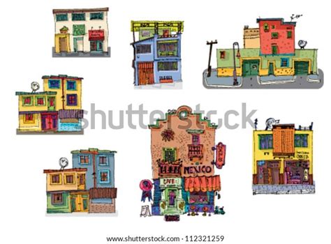 Mexico City Facades Cartoon Set Stock Vector Royalty Free 112321259