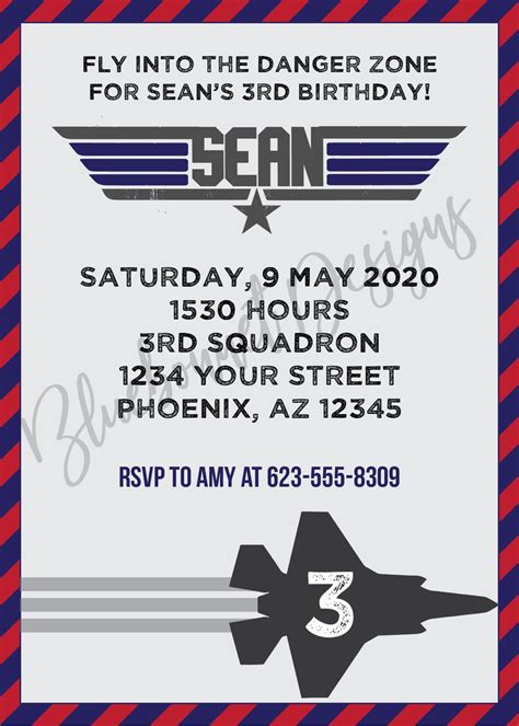 Invitación De Cumpleaños De Top Gun Fighter Jet Archivo Etsy
