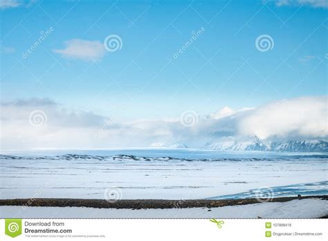 Beautiful View Of Straight Iceland`s Golden Circle Road Surround Stock