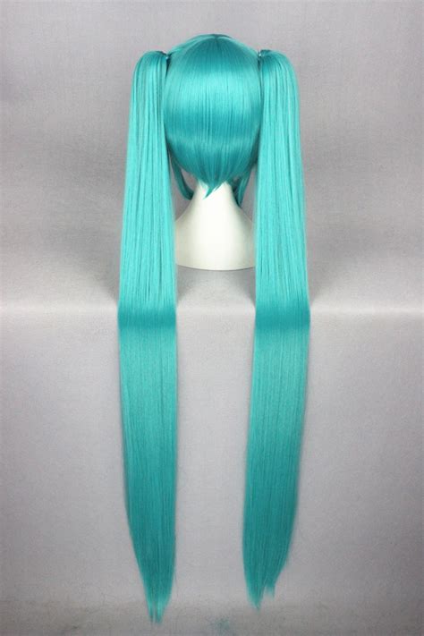 120cm Long Straight Vocaloid Miku Wig Blue Synthetic Anime Cosplay Hair