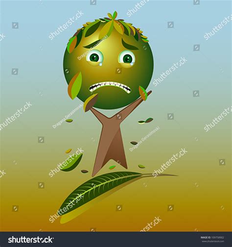 Cartoon Sad Tree Please Save Earth Stock Vector 109758902