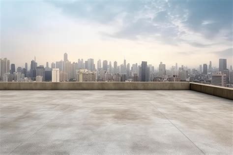 Premium Ai Image Empty Concrete Floor On Rooftop With City Background