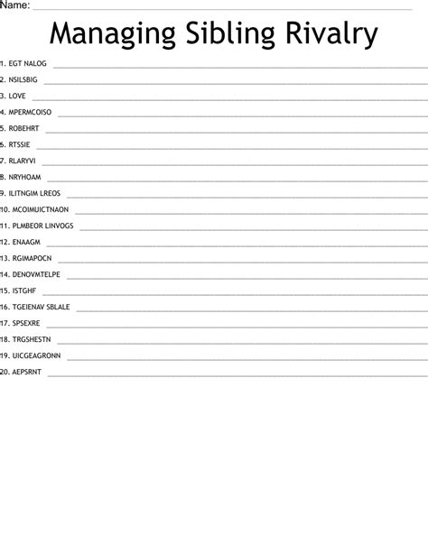 managing sibling rivalry word scramble wordmint
