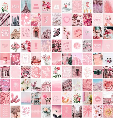 Home Sculptures Pink Wall Collage Kit Aesthetic Photo Collage Kit For