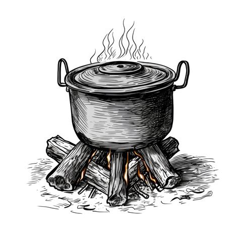 Premium Ai Image Campfire And Pot Vintage Fire Camping Cooking In