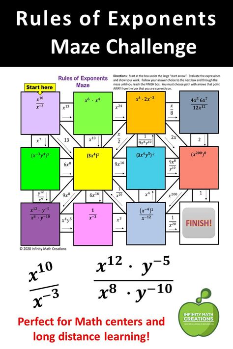 Rules Of Exponents Maze Challenge Teaching Algebra Teaching Advice