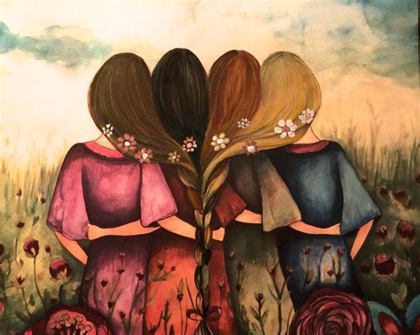 the four sisters best friends brisdemaid present art print drawings of friends sisters art