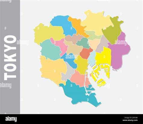 Colorido Tokio Mapa De Vectores Administrativa Y Política Imagen Vector