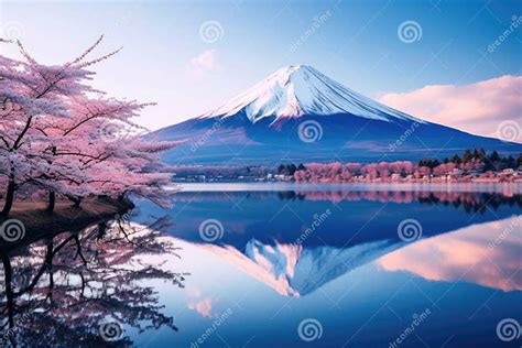 Mount Fuji And Cherry Blossom At Kawaguchiko Lake In Japan A Beautiful