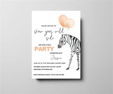 zebra birthday invitation printable girl s zebra party invite template instant download