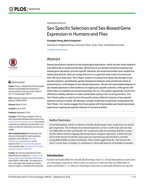 Pdf Sex Specific Selection And Sex Biased Gene