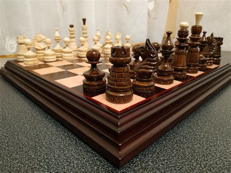Wooden Chess Set Сlassicboard Pieces Wood Carving Etsy Wooden Chess