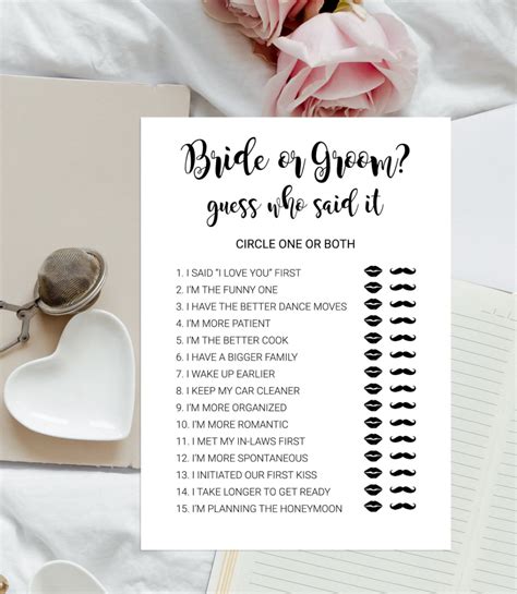 Bride Or Groom Guess Who Said It Bridal Shower Game Etsy Who Said