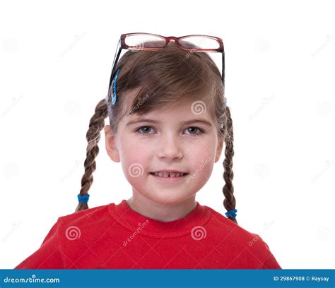Close Up Portret Of Little Girl With Glasses On Top Of Head Stock Photo